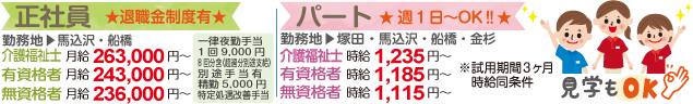 正社員★退職金制度有★　勤務地▶︎馬込沢・船橋　パート★週1日〜ＯＫ!!★　勤務地▶︎塚田・馬込沢・船橋・金杉